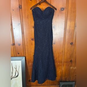 Elegant Navy Blue Lace Strapless Dress by Madeline Gardner